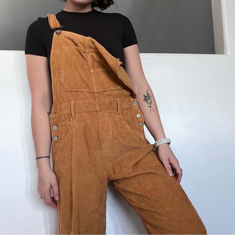 Free People Ziggy corduroy overalls mustard color